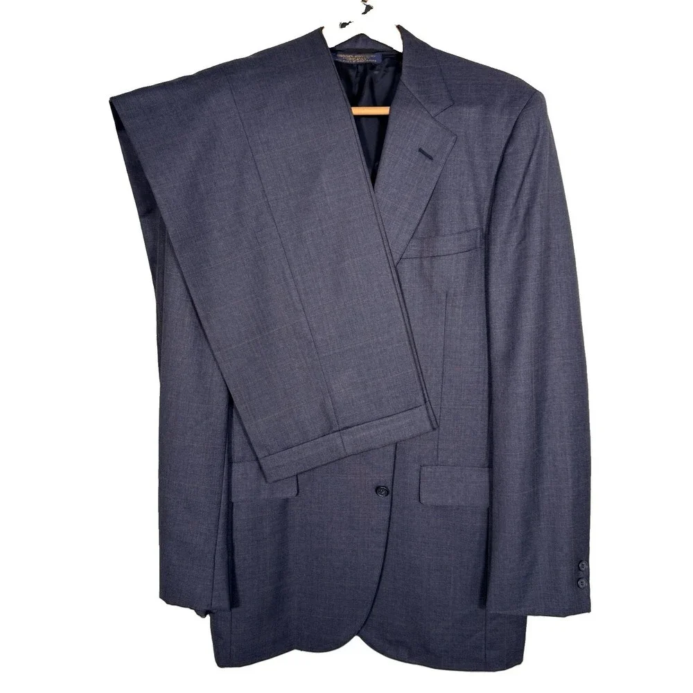 Brooks Brothers Pure Wool Suit Gray Prince of Wales Windowpane 44XL 37x32 USA